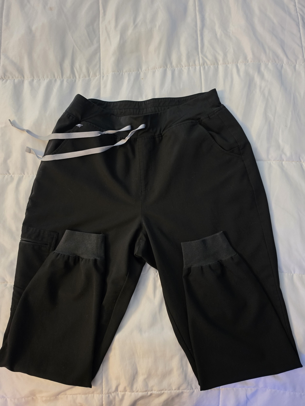 Figs Black Jogger Scrub Pants with White Drawstrings